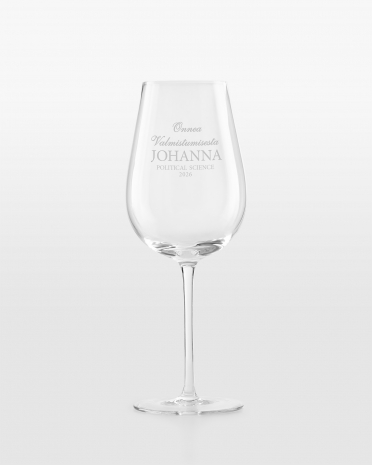 Kaunis kaiverrettu viinilasi valmistujaislahjaksi