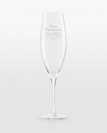 Samppanjalasi henkilökohtaisella tekstillä, täydellinen valmistujaislahja