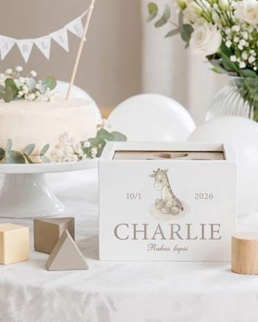 Puinen poimintarasia, jossa on henkilökohtainen teksti nimeämistä varten