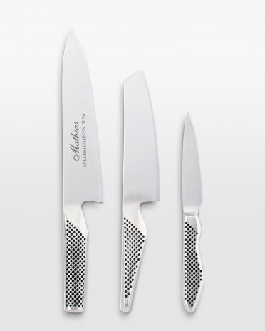 Globalin veitsisetti henkilökohtaisella kaiverruksella - täydellinen valmistujaislahja