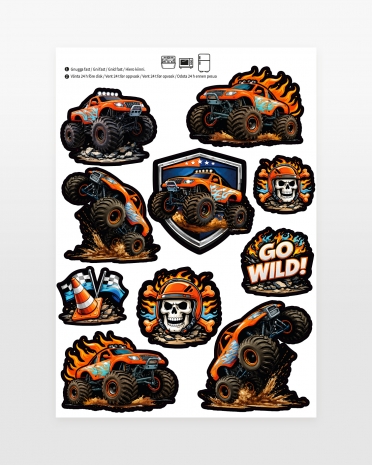 Tarra-arkki Monstertruck-aiheella kiinnitettäväksi tavaroihisi