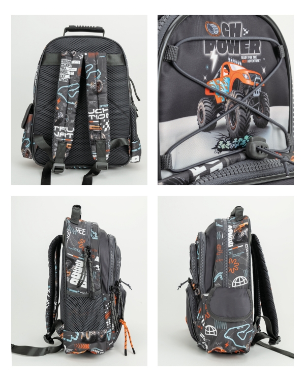 Siisti lasten reppu monsterikuorma-autolla ja nimellä