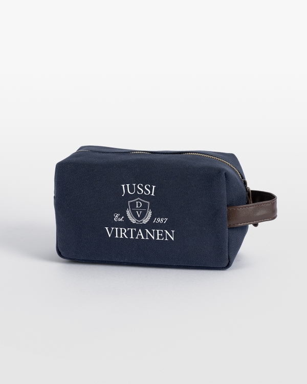 mariininsininen toilettilaukku nimellä miehille