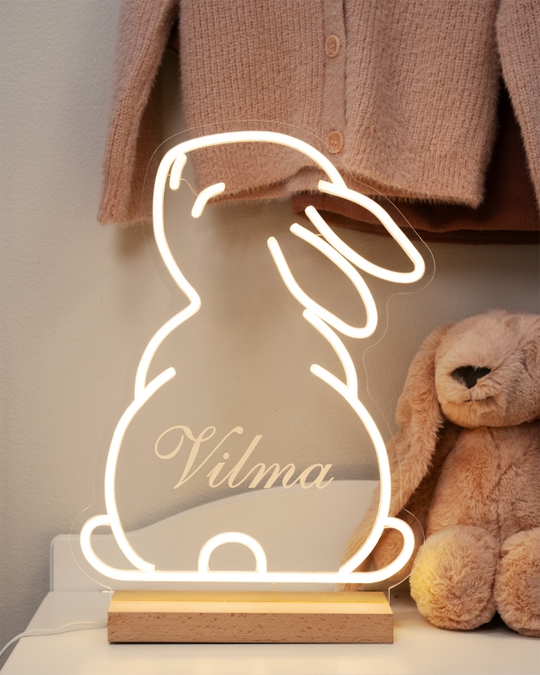 Lasten neonvalo kaniaiheella ja nimellä