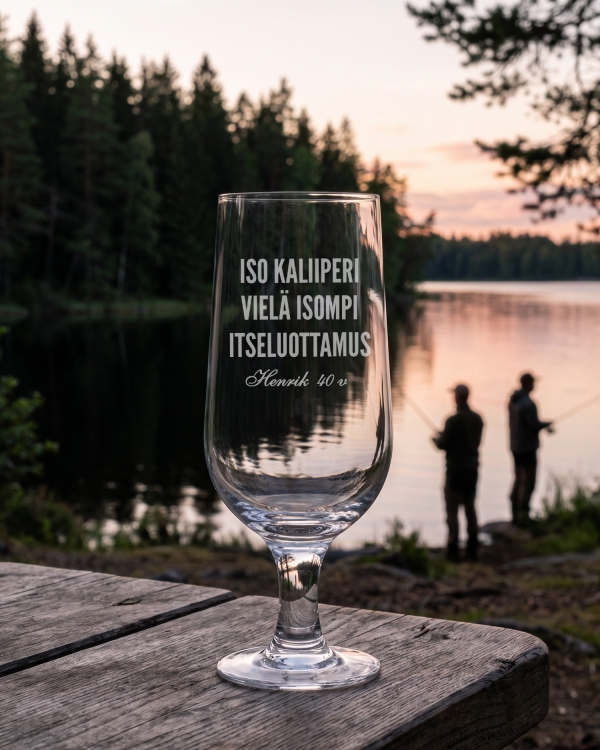 Olutlasi personoidulla kaiverruksella