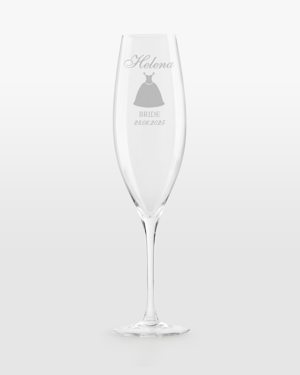 Samppanjalasi morsiamelle henkilökohtaisella kaiverruksella