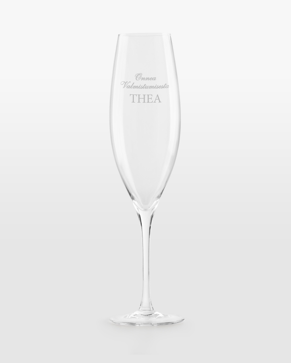 Personoitu kaiverrettu samppanjalasi valmistujaisiin
