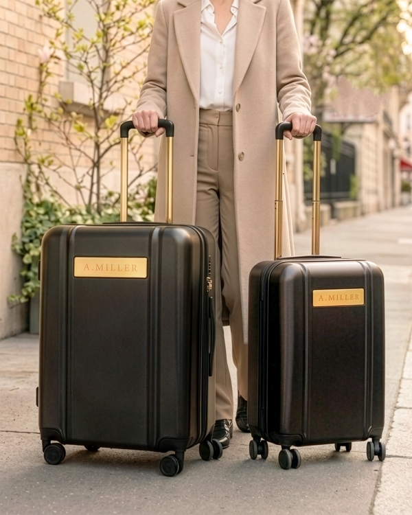 Henkilökohtaisesti kaiverretut mustat matkalaukut