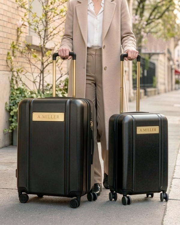 Henkilökohtaisesti kaiverretut mustat matkalaukut