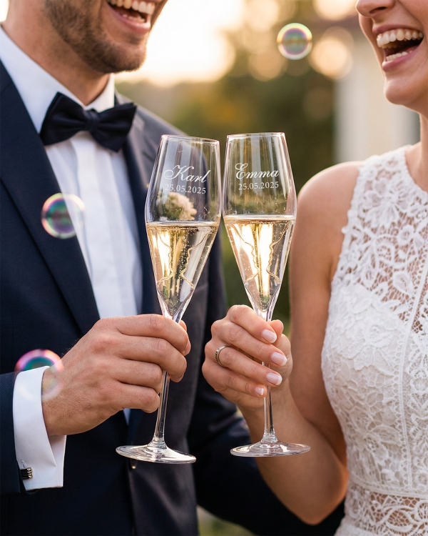 Kauniit samppanjalasit henkilökohtaisella kaiverruksella