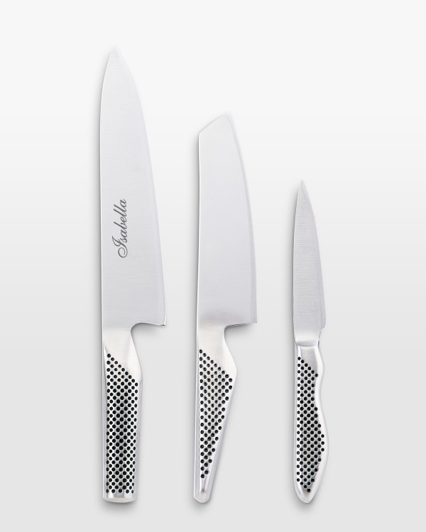 Globalin veitsisetti henkilökohtaisella kaiverruksella - täydellinen valmistujaislahja