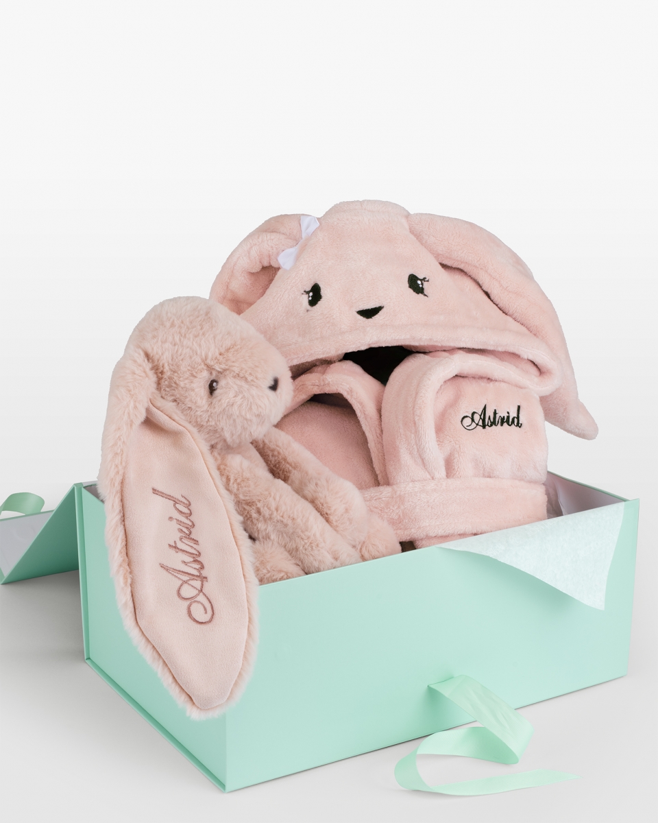 Lasten kylpytakki & pehmoeläin nimellä, vaaleanpunainen - Pupu (Koko: 110/116)