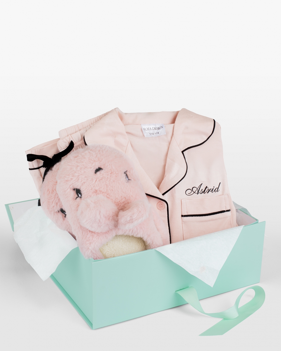 Pyjama nimellä ja lasten tossut, vaaleanpunainen – Pupu (Yöasut koko: 146/152, Tohvelit koko: 32/33)